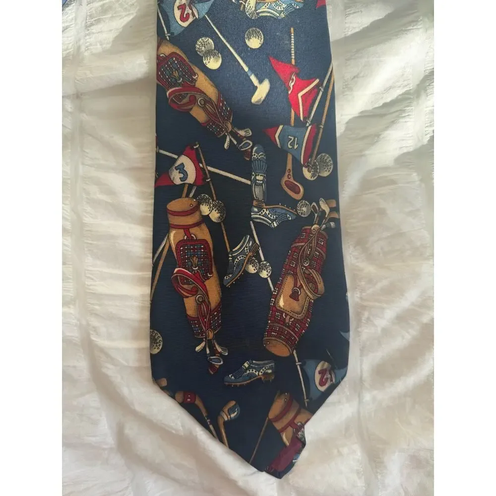 100% Silk Golf Tie- Golf Clubs, Shoes, Balls, Bag, Flags